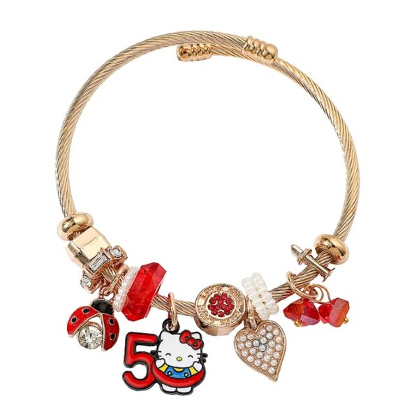 Hello Kitty Gold & Red Adjustable Charm Bracelet Cute Gift for Girl Collectors - Picture 3 of 3